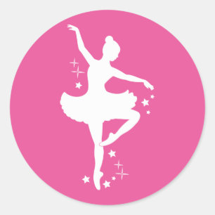 Sticker Rond Ballerina avec étoiles en Silhouette