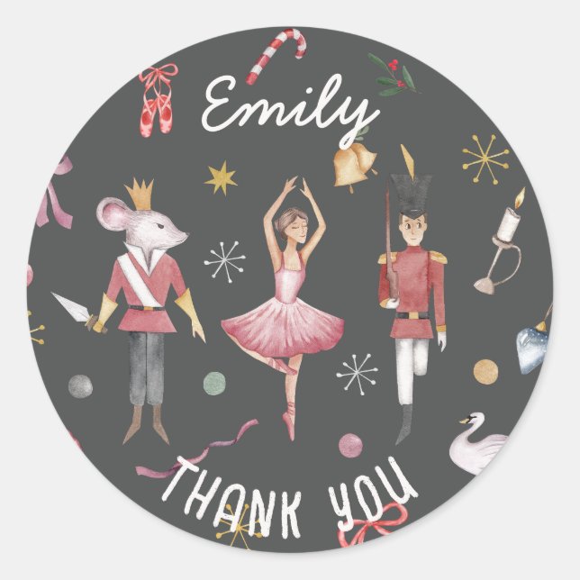 Sticker Rond Ballerina Ballet Nutcracker Merci d'anniversaire (Devant)