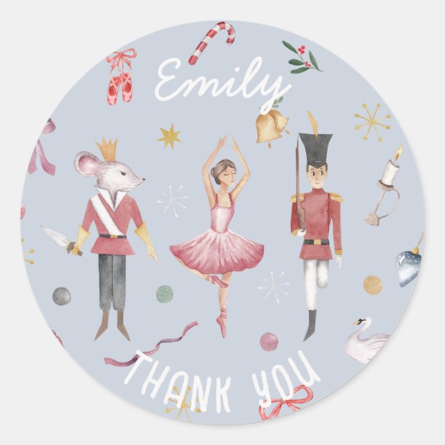 Sticker Rond Ballerina Ballet Nutcracker Merci d'anniversaire (Devant)