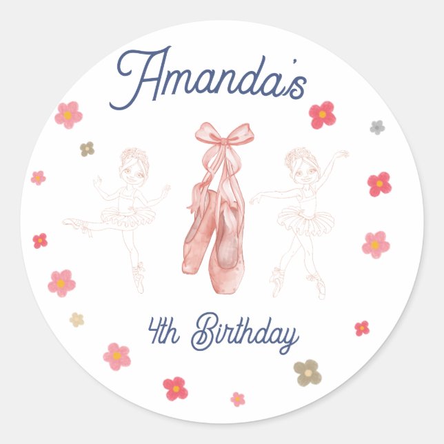 Sticker Rond Ballerina Ballet rose Motif Anniversaire (Devant)