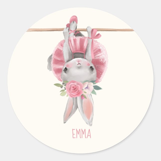 Sticker Rond Ballerina Bunny| Personnalisé (Devant)