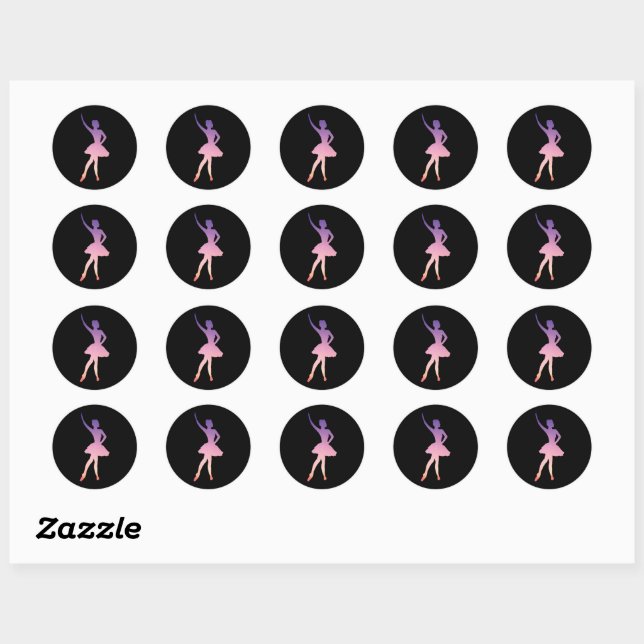 Sticker Rond Ballerina danseur rose violet silhouette (Feuille)