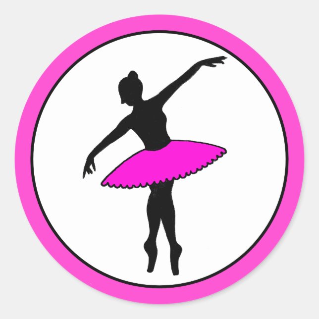 Sticker Rond Ballerina Neon Danseur de ballet Silhouette rose c (Devant)