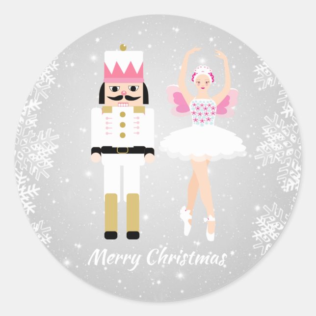 Sticker Rond Ballerina & Nutcracker de Noël, flocon de neige (Devant)