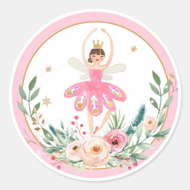 Sticker Rond Ballerina Nutcracker Rose Girl Anniversaire Cupcak (Devant)