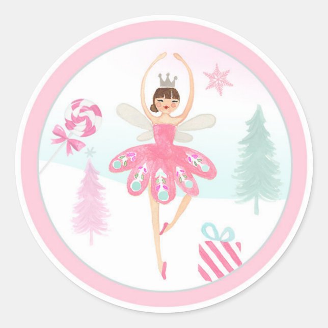 Sticker Rond Ballerina Nutcracker Rose Girl Anniversaire Cupcak (Devant)