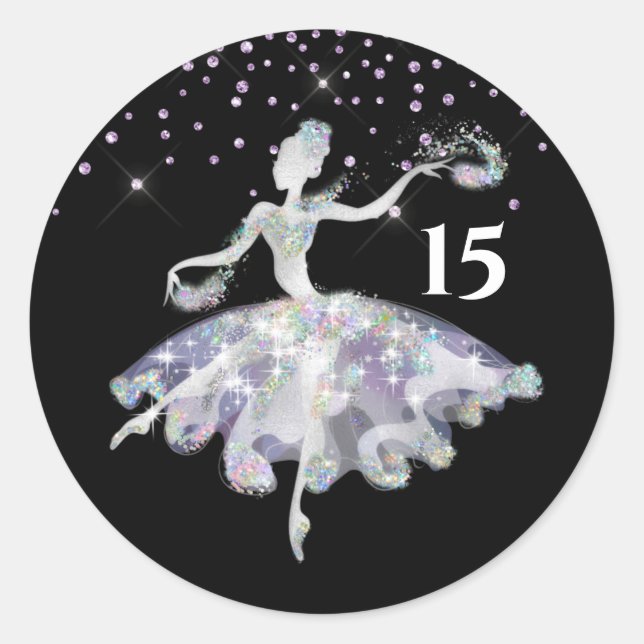 Sticker Rond Ballerina parties scintillant confetti filles fête (Devant)
