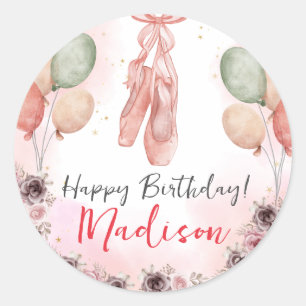 Sticker Rond Ballerina Pink Ballet Chaussons floral