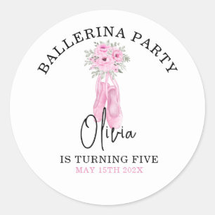 Sticker Rond Ballerina rose adorable fête d'anniversaire