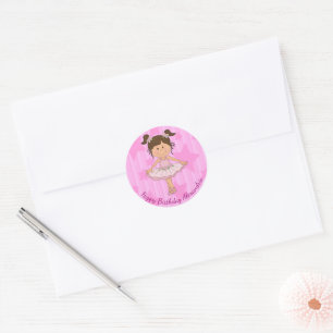 Sticker Rond Ballerina rose mignonne Étoiles et rayures Anniver