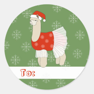 Sticker Rond Ballerine Llama Noël Flocons de neige illusima