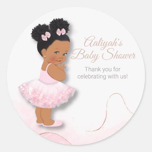 Sticker Rond Ballerine princesse rose baby shower plateau de cu (Devant)
