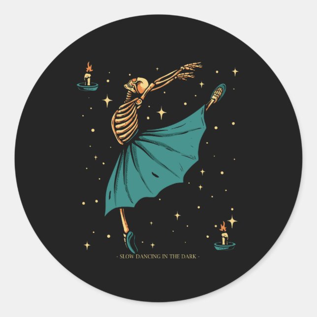 Sticker Rond ballerine squelette danser avec lumière à la bougi (Devant)