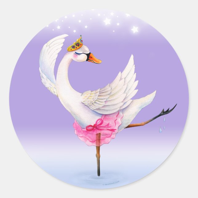 Sticker Rond Ballet dansant blanc cygne aquarelle blanche (Devant)