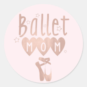 Sticker Rond Ballet Maman Rose Rose Or Étoiles & Coeurs