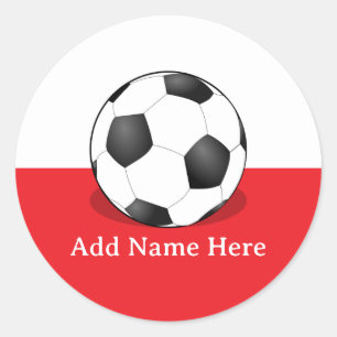 Sticker Rond Ballon de Football sur Fond Blanc et Rouge