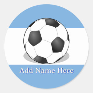 Sticker Rond Ballon de football sur fond bleu clair et blanc