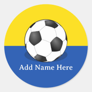 Sticker Rond Ballon de football sur fond jaune et bleu