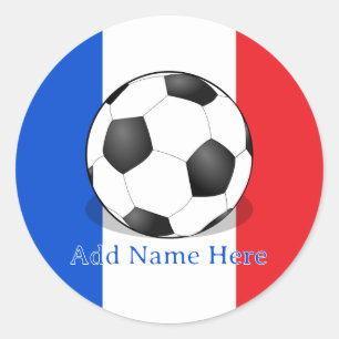 Sticker Rond Ballon de football sur fond rouge blanc et bleu