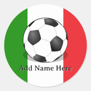 Sticker Rond Ballon de football sur fond vert blanc et rouge