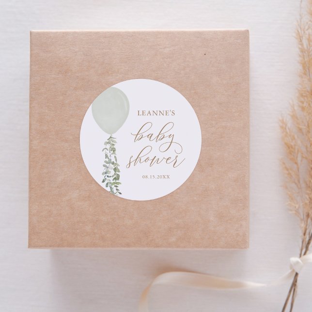 Sticker Rond Ballon Vert Sauge Eucalyptus Baby Shower (Créateur téléchargé)