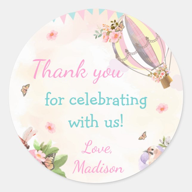 Sticker Rond Ballons à air chaud 1ère aquarelle Anniversaire RS (Devant)