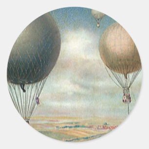 Sticker Rond Ballons à air chaud de transport vintage, Dirigeab