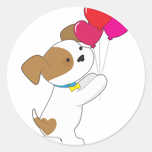 Sticker Rond Ballons à chiots mignons (Devant)