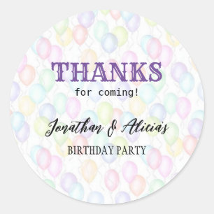 Sticker Rond Ballons arc-en-ciel coloré fête d'anniversaire con