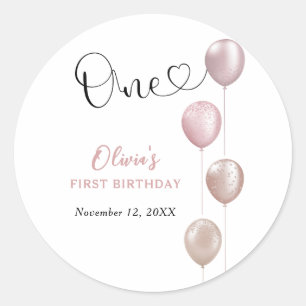 Sticker Rond Ballons Blush fille premier anniversaire