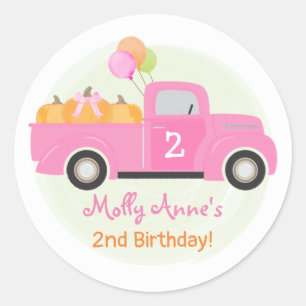Sticker Rond Ballons Citrouilles de Camion rose automne fille a