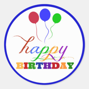 Sticker Rond Ballons colorés Bord Bleu Joyeux Anniversaire