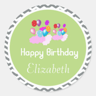 Sticker Rond ballons colorés joyeux anniversaire vert autocolla