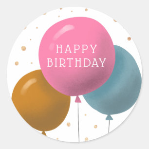 Sticker Rond Ballons d'anniversaire colorés Parties scintillant