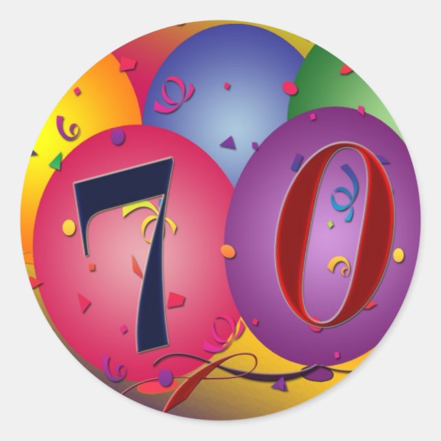 Sticker Rond Ballons d'anniversaire heureux - 70e anniversaire (Devant)