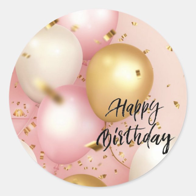 Sticker Rond Ballons d'anniversaire rose et or (Devant)