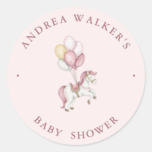Sticker Rond Ballons de cheval rose pastel pour Baby Shower fil