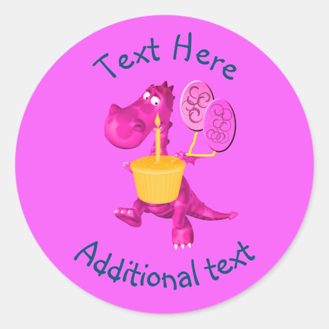 Sticker Rond Ballons de cupcake de dragon violet Personnalisé (Devant)