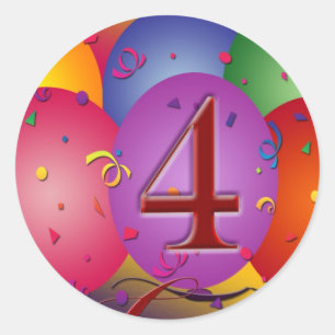 Sticker Rond Ballons de fête du 4e anniversaire