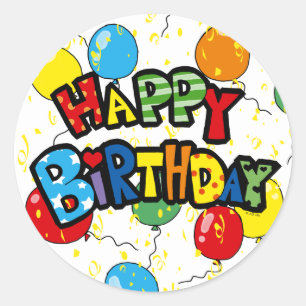 Sticker Rond Ballons de fête, joyeux anniversaire