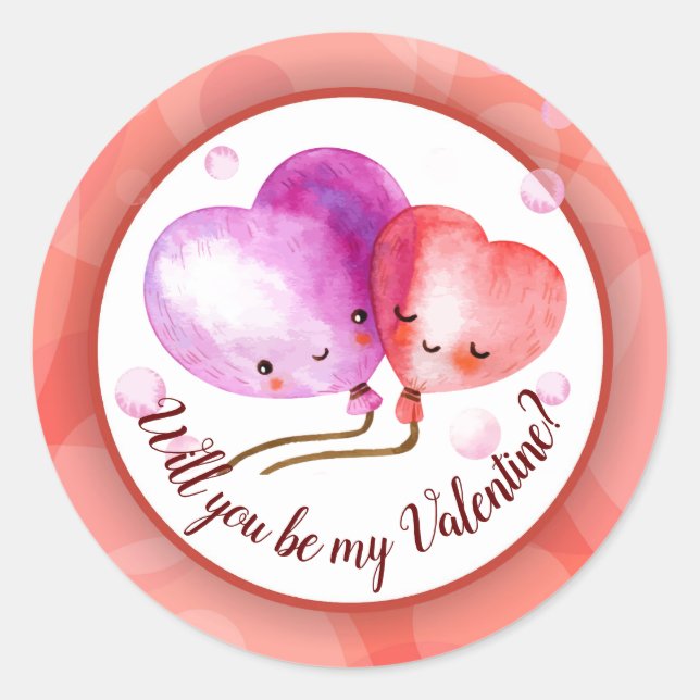 Sticker Rond Ballons de la Saint Valentin personnalisés (Devant)