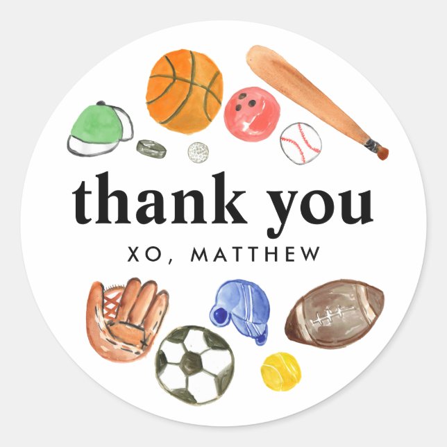 Sticker Rond Ballons de sport mignonnes Enfant garçon Anniversa (Devant)