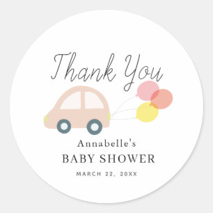 Sticker Rond Ballons de voiture rose Baby shower fille blanche