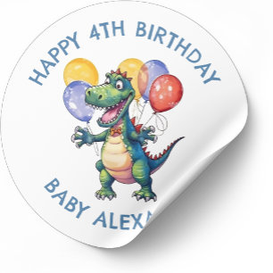Sticker Rond Ballons Dinosaures d'anniversaire personnalisés