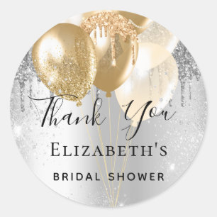 Sticker Rond Ballons d'or argenté douche nuptiale merci