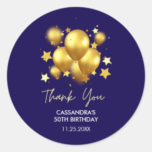 Sticker Rond Ballons d'or soyeux Étoiles Marine Anniversaire