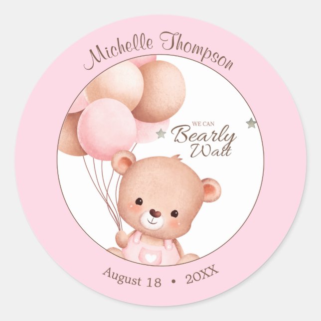 Sticker Rond Ballons d'ours Aquarelle rose (Devant)