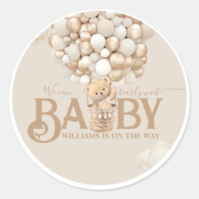 Sticker Rond Ballons d'ours Baby shower d'attente précoce (Devant)