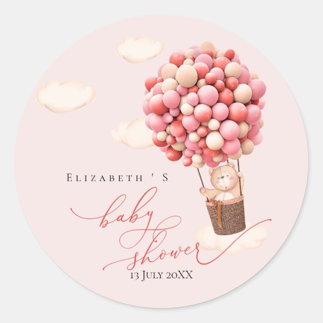 Sticker Rond Ballons d'ours de baby shower (Devant)