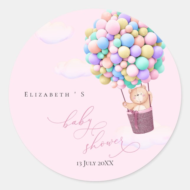 Sticker Rond Ballons d'ours de baby shower (Devant)